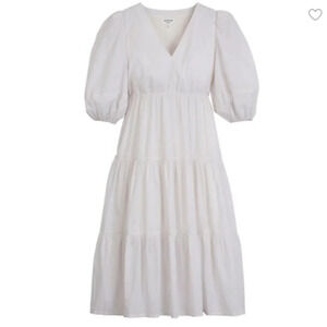 Hudson North Striped Prairie Picnic Puff Sleeve Tiered Midi Dress Cotton Sz L